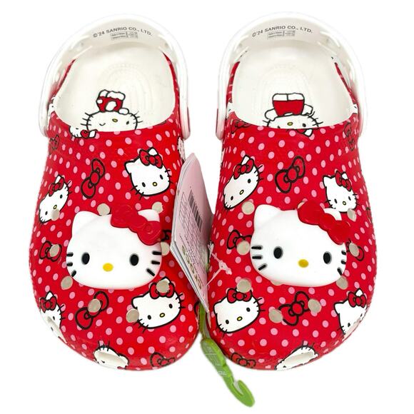 NEW Crocs x Hello Kitty Red White Kawaii Summer Shoes Cute Polka Dot Clog Kid J3 - Picture 1 of 10